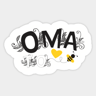 Oma To Be | Modern Cute Black And White Floral Typography With Yellow Bee And Heart | New Baby Announcement Sticker